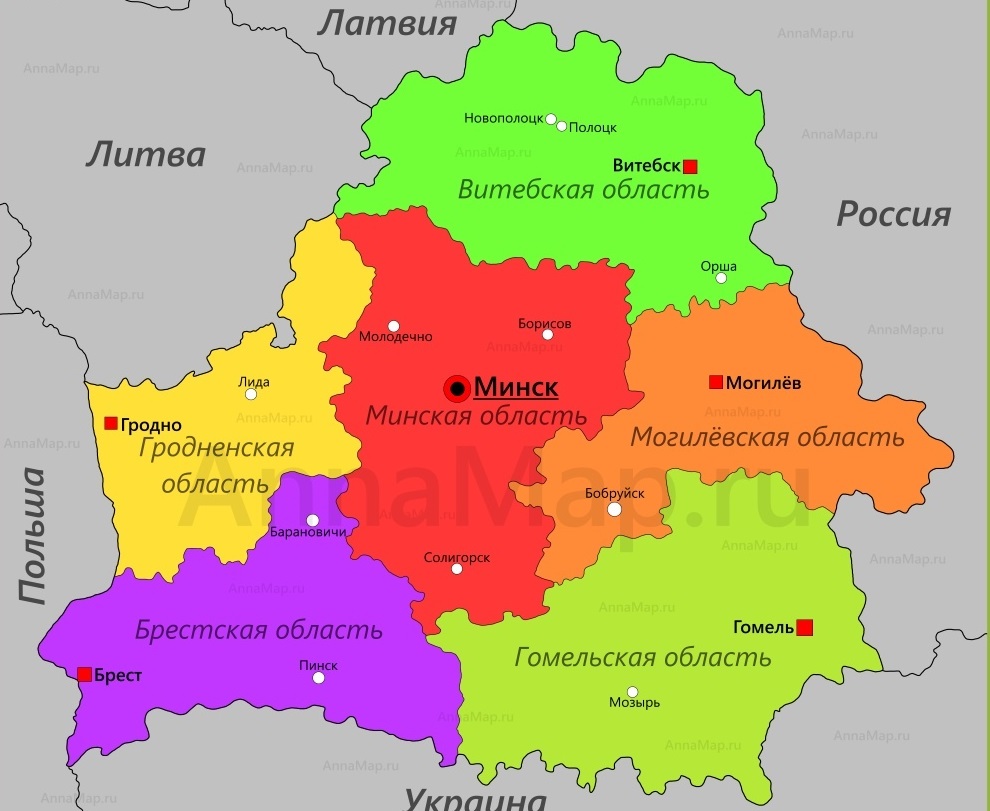 Карта Белоруссии Map of Belarus